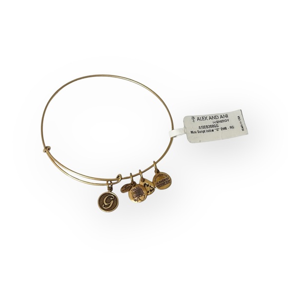 new Alex and Ani ꥟ Mini Script Initial "G" Wire Bangle Bracelet ꥟ Rafaelian Gold - Picture 5 of 13